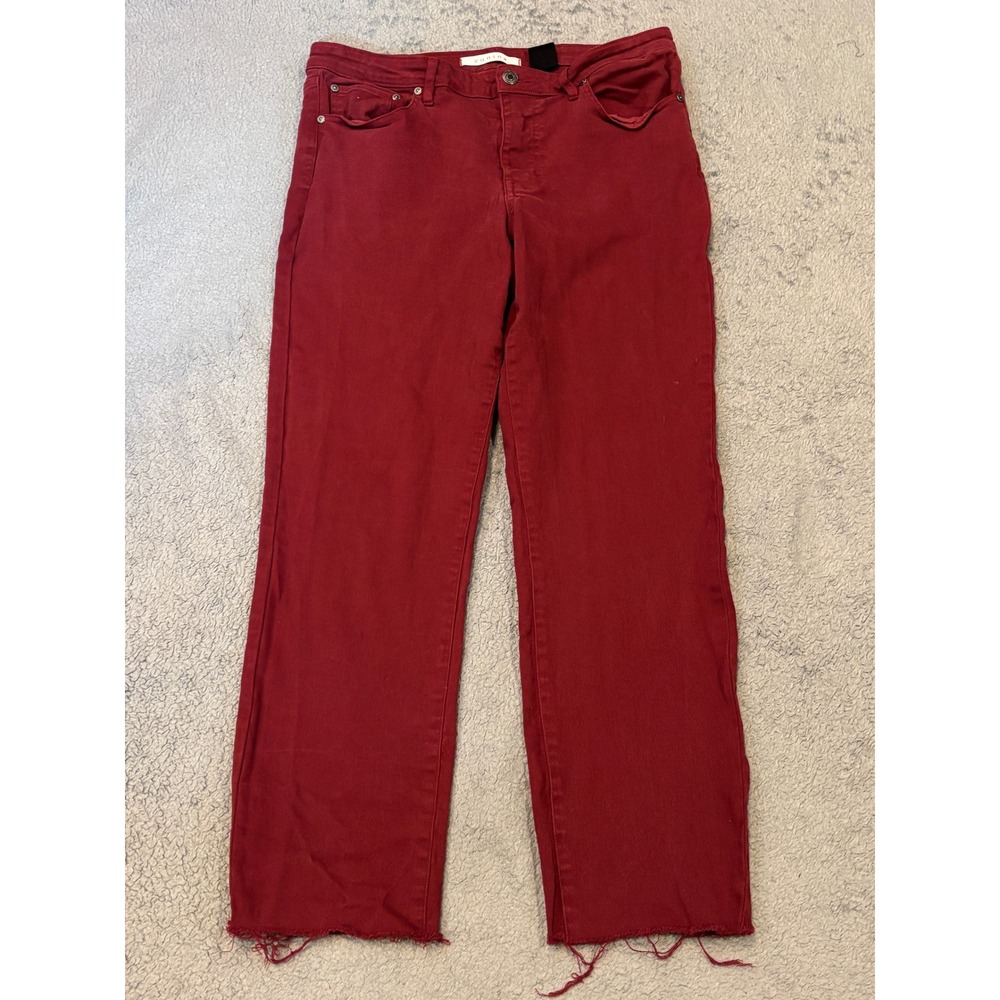 Eunina Nikki High Rise Slim Cigarette Jeans Red Raw Hem 13/31W